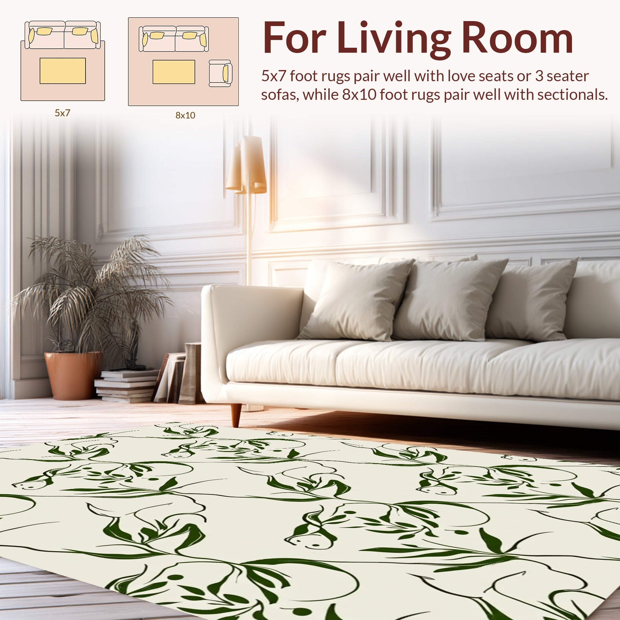 Dark Green Botanical Abstract Design Rug