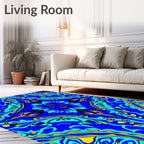 Royal Blue Yellow Teal Abstract Medallion Rug