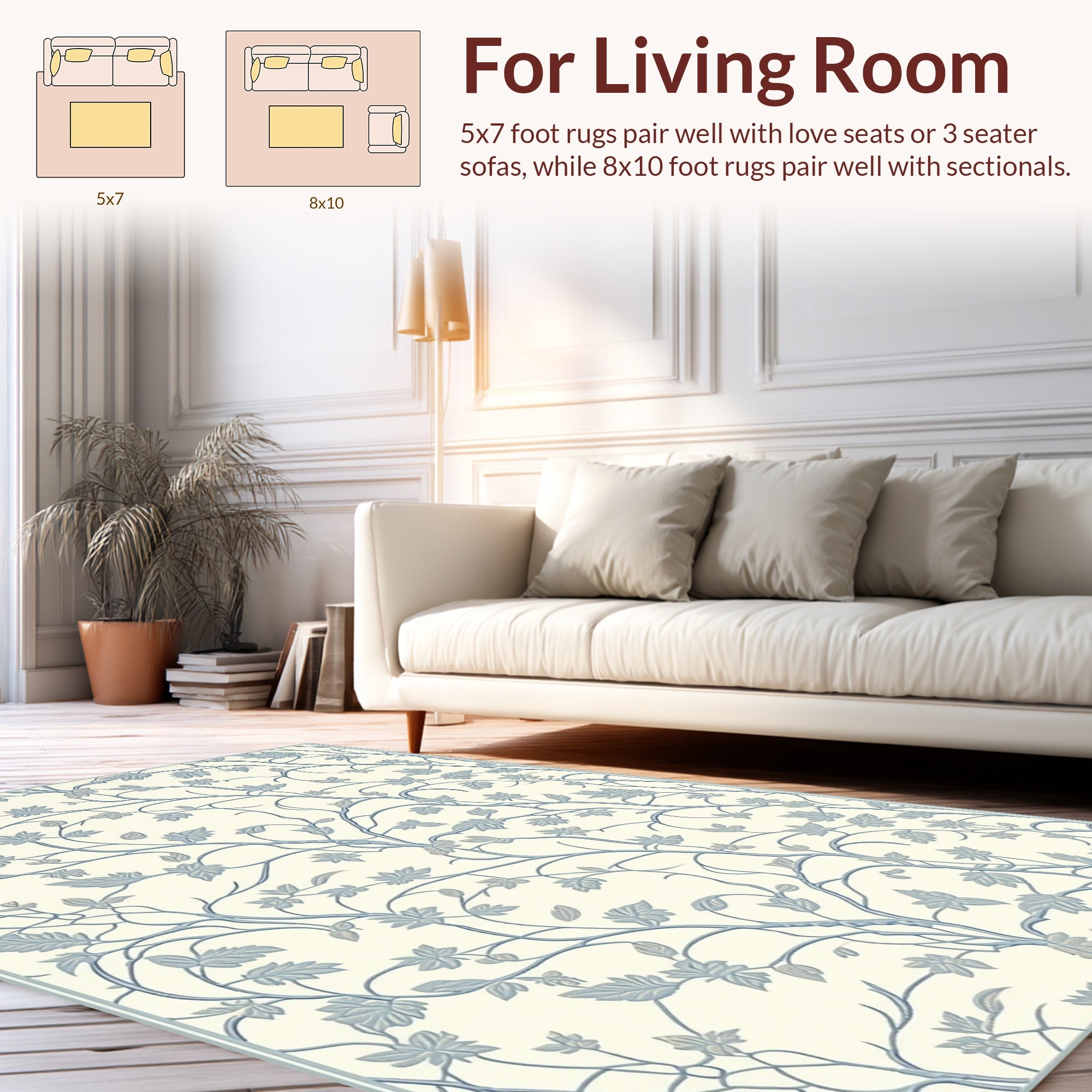 Blue Leaf Vine Pattern Rug