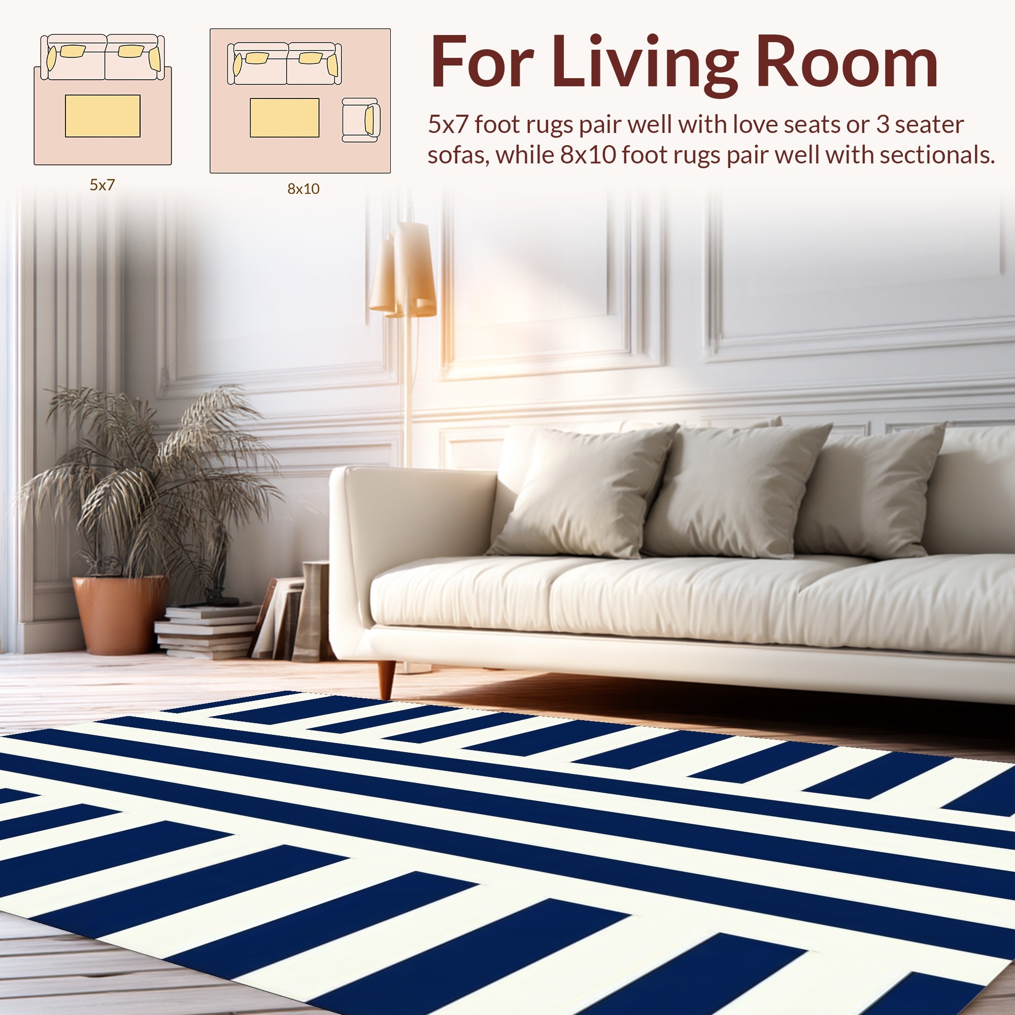 Bold Blue And White Striped Pattern Rug