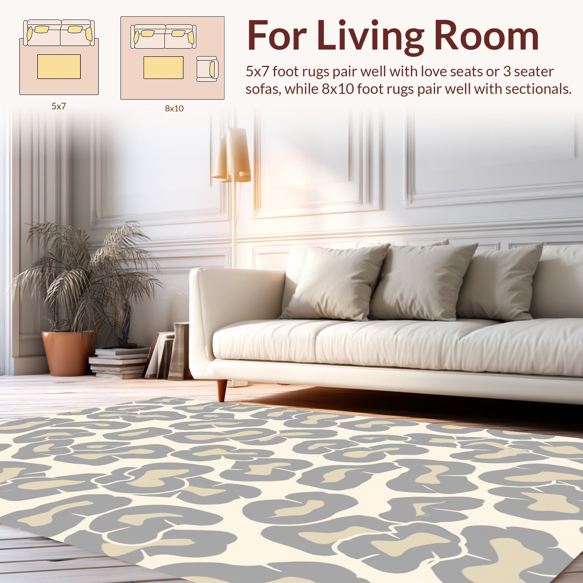 Neutral Leopard Print Pattern Rug