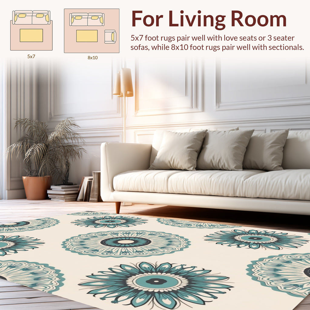 Teal Floral Medallion Pattern Rug