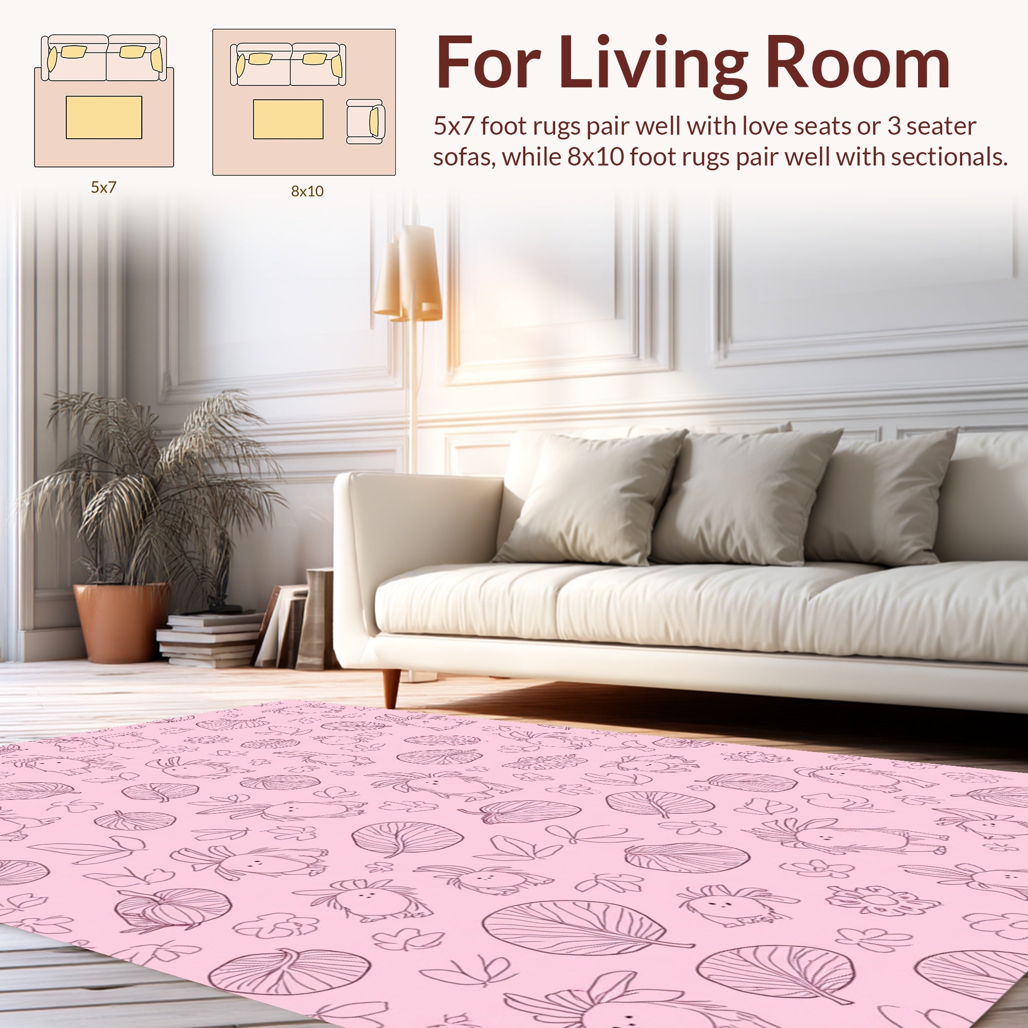 Playful Creature And Floral Pattern Rug