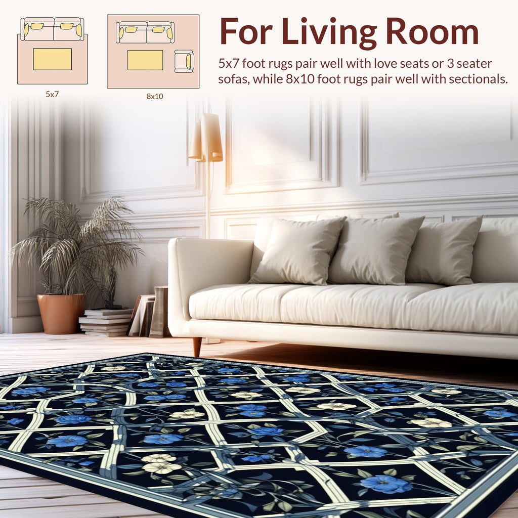 Lattice Garden Floral Patterned Rug