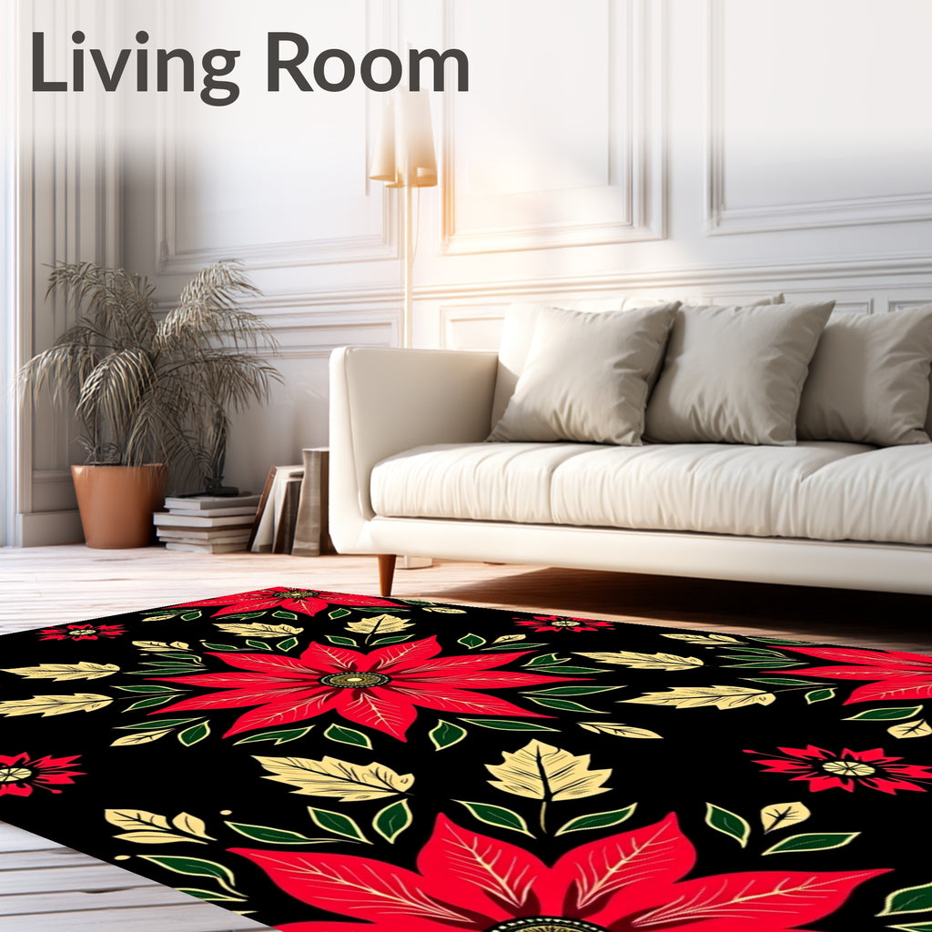 Vibrant Red Poinsettia Floral Medallions Rug