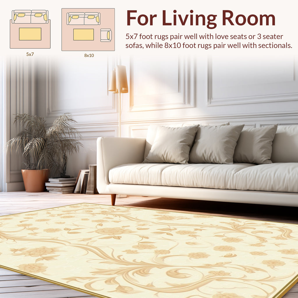 Elegant Floral Scrollwork Cream Rug