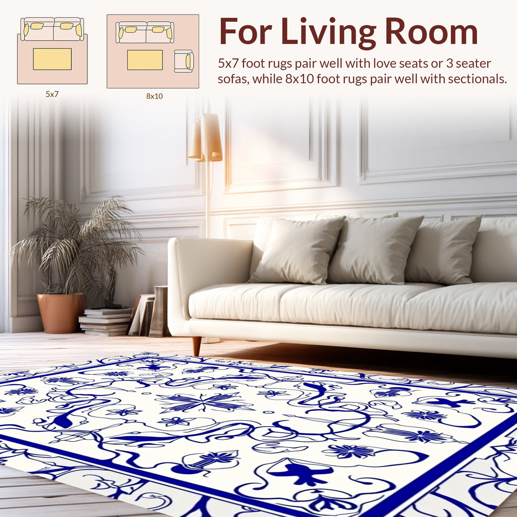 Vintage Blue Floral Symmetry Pattern Rug