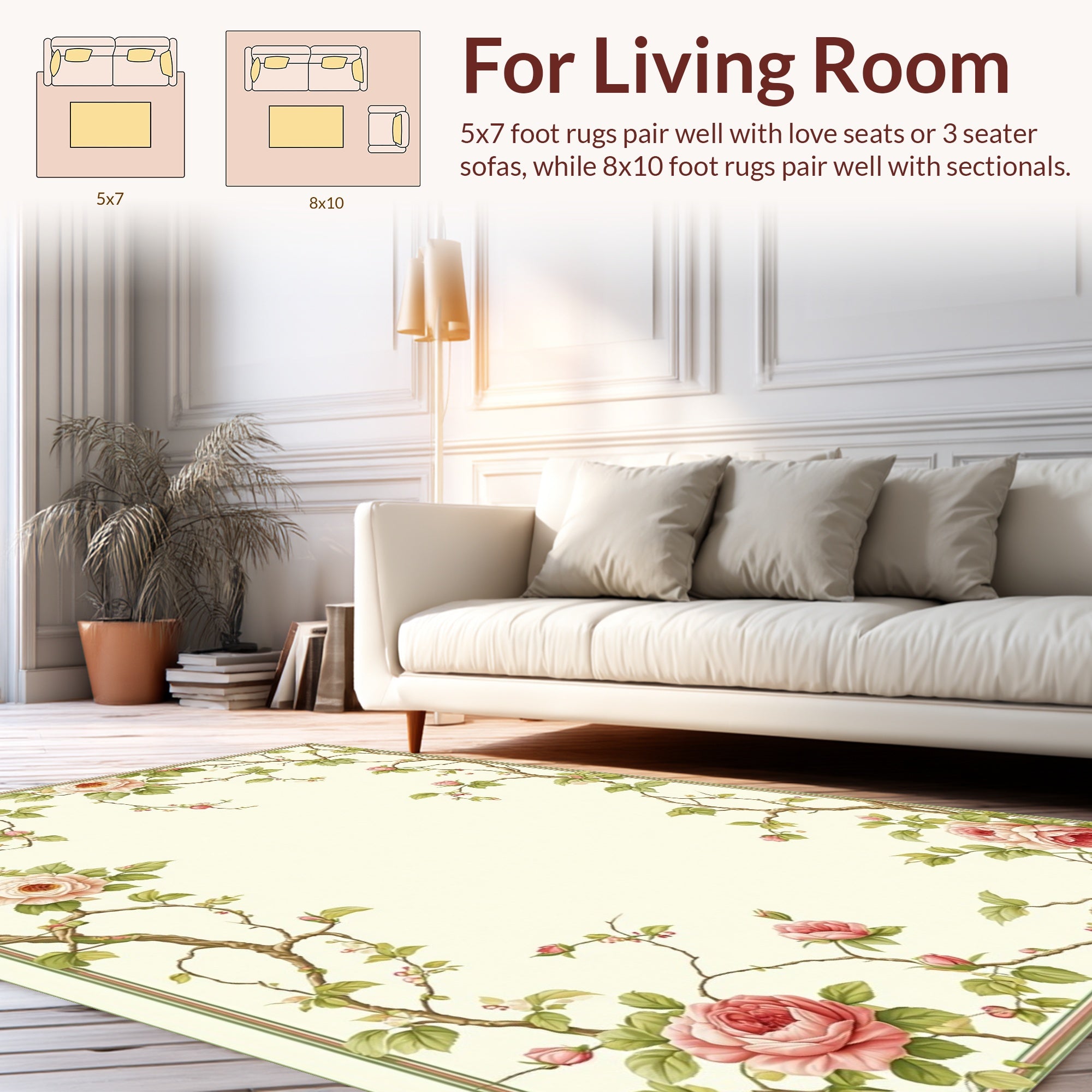 Vintage Rose Vine Floral Border Rug