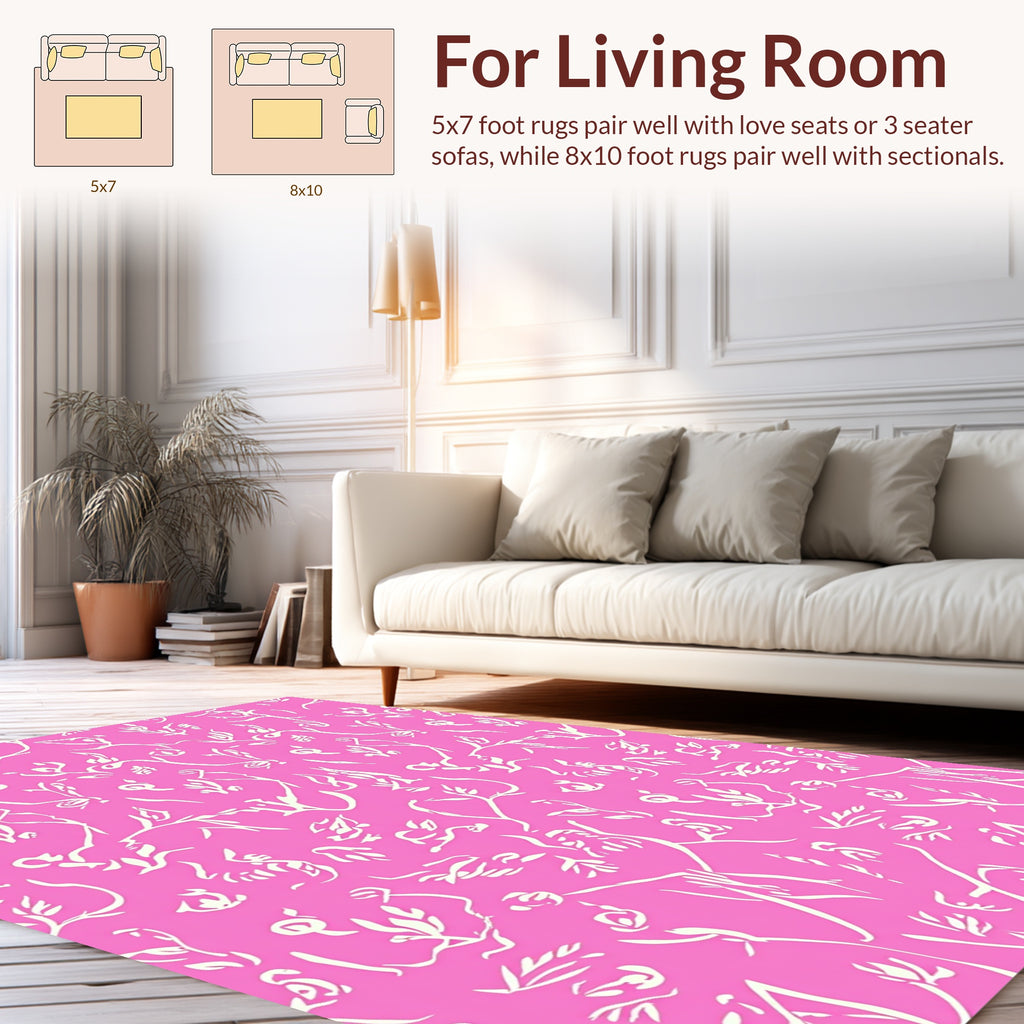 Pink Botanical Abstract Vine Design Rug