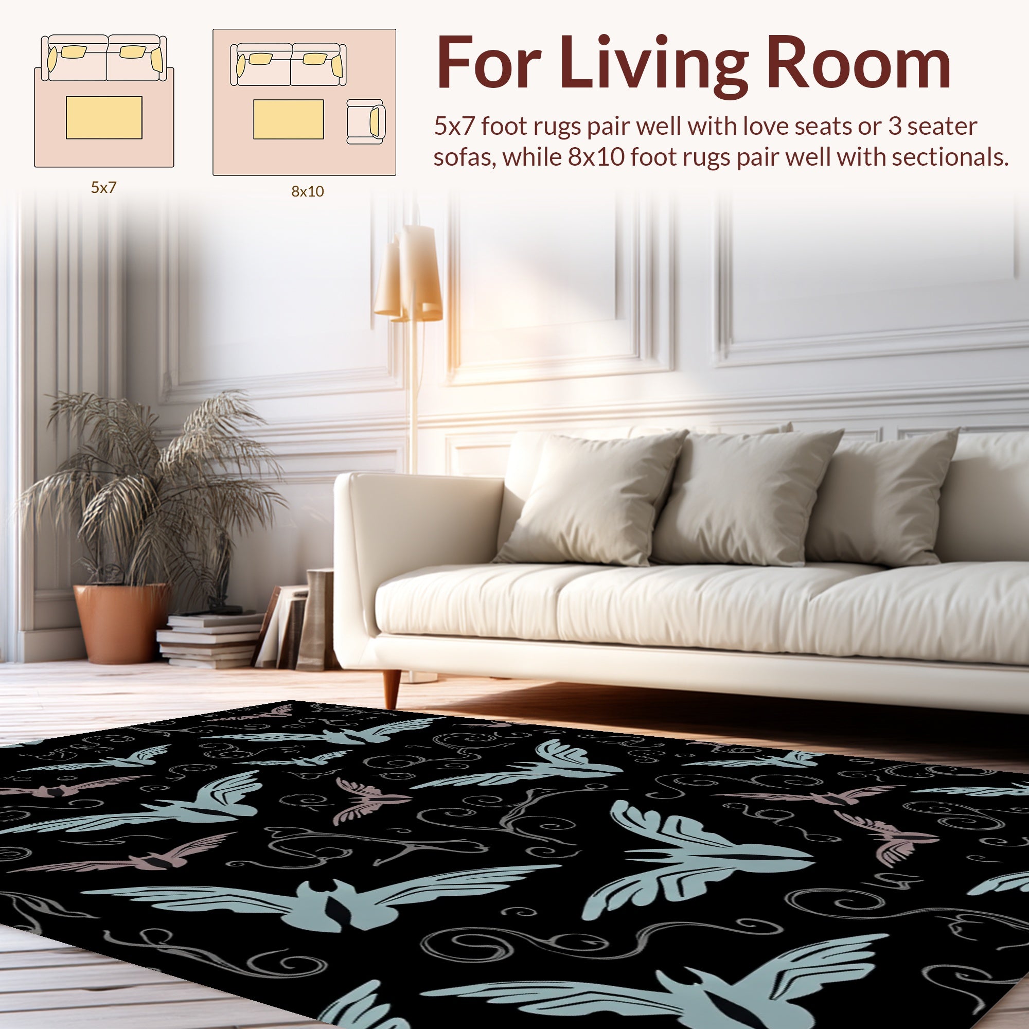 Whimsical Bat Swirl Pattern Rug
