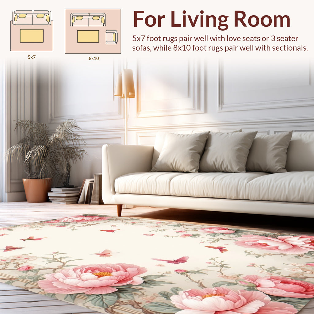 Peony Butterfly Branch Pattern Rug