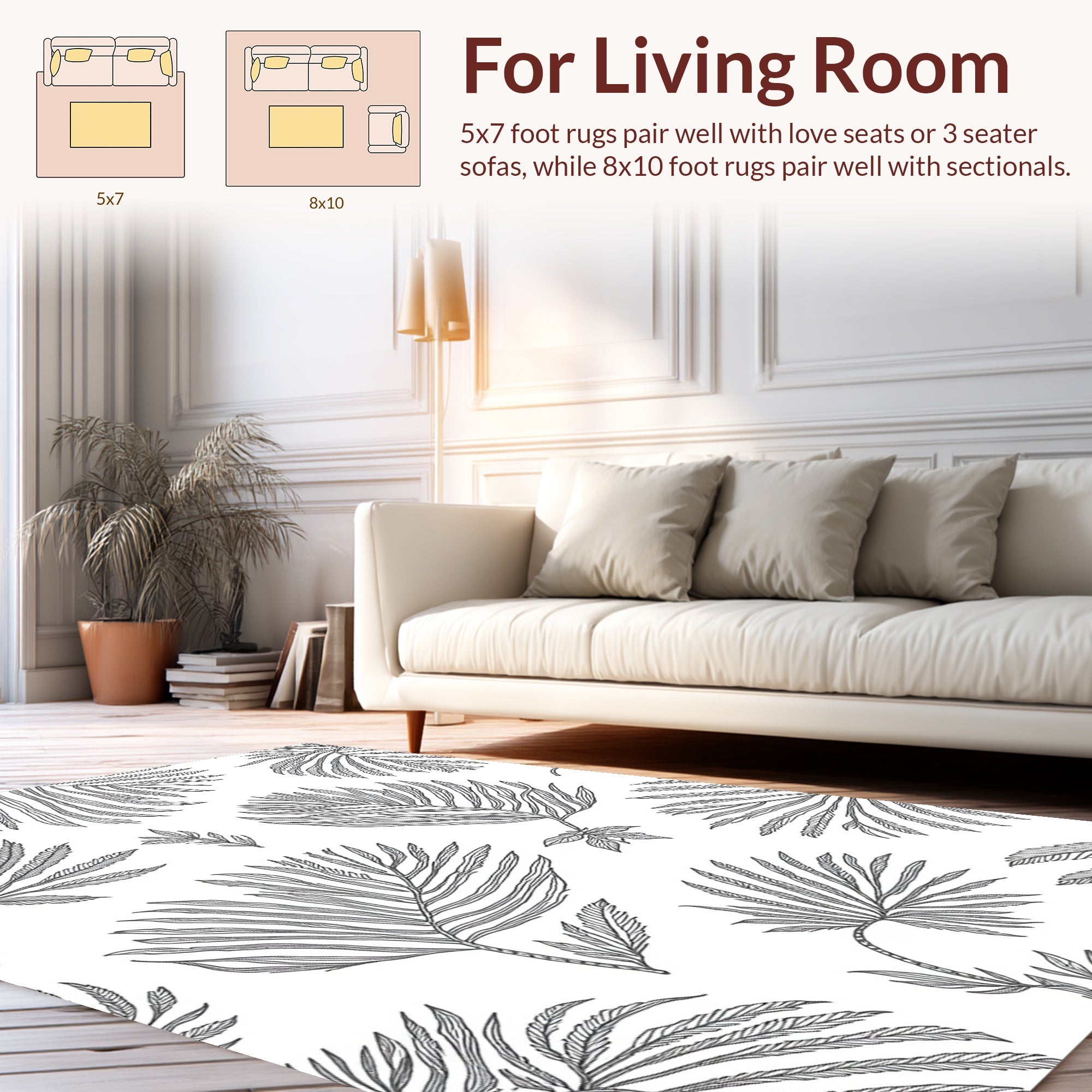 Leafy Botanical Line Drawing Area Rug