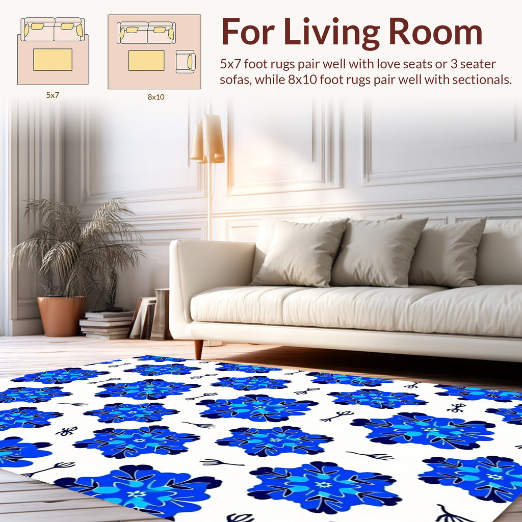 Blue Abstract Floral Pattern Design Rug
