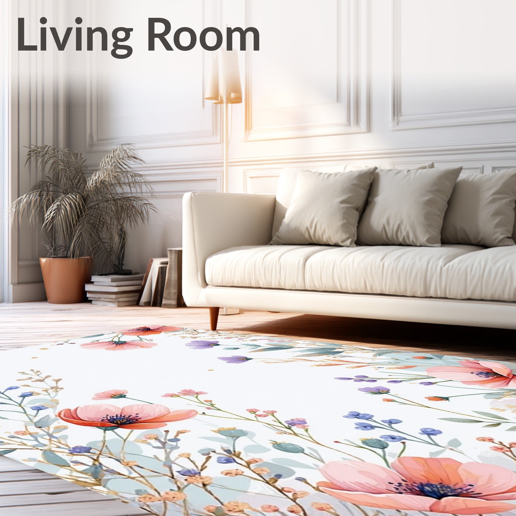 Pastel Floral Watercolor Botanical Design Rug