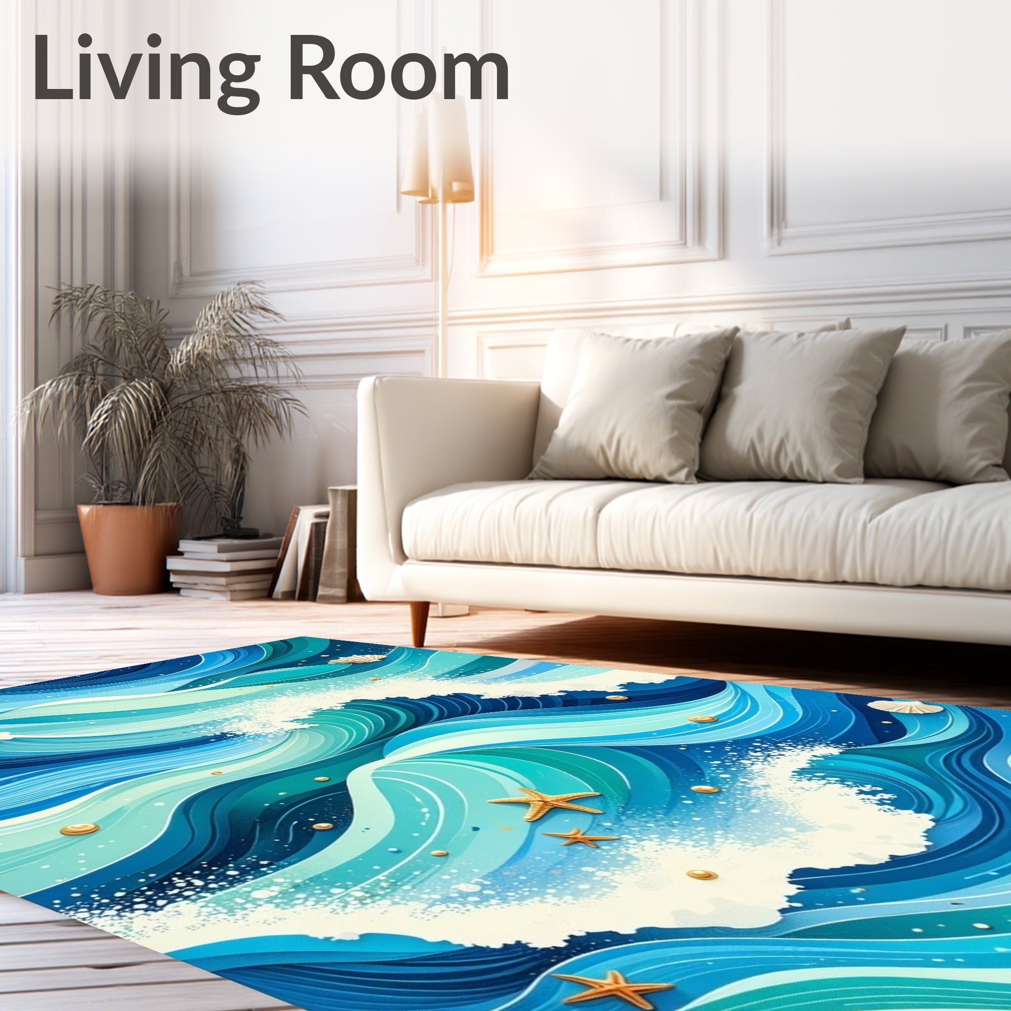 Ocean Waves With Starfish Design Rug