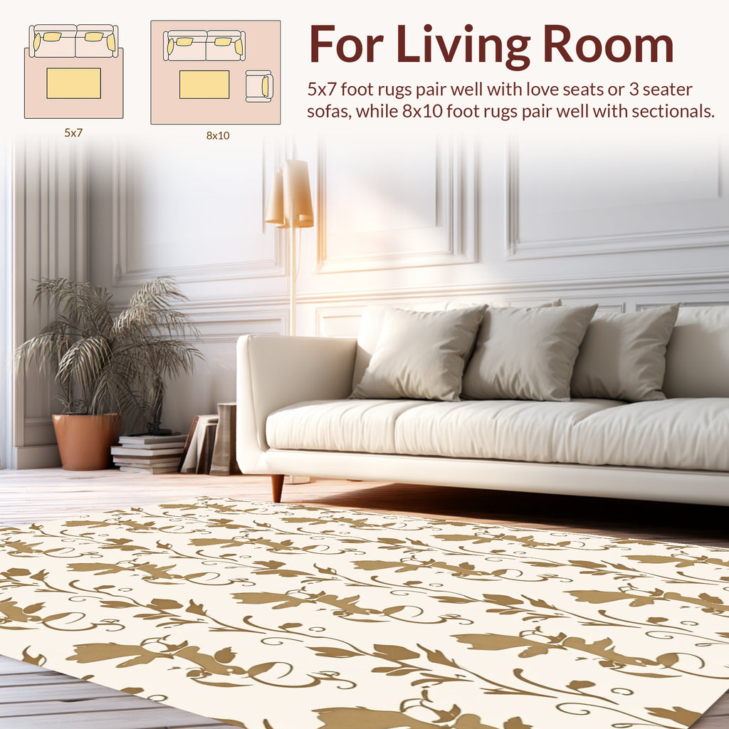 Elegant Tan Floral Vine Pattern Rug