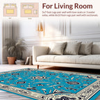 Ornate Blue Floral Arabesque Area Rug