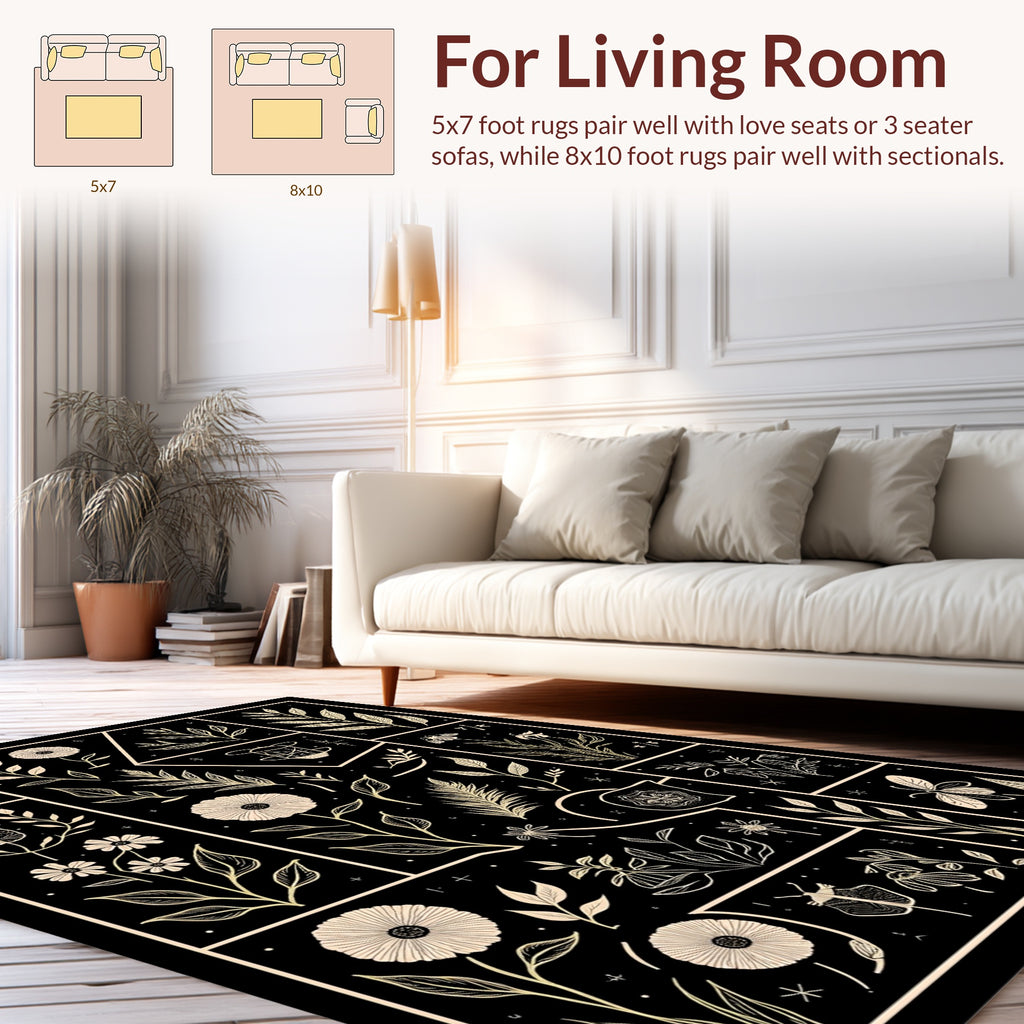 Botanical Line Art Nature Inspired Design Rug