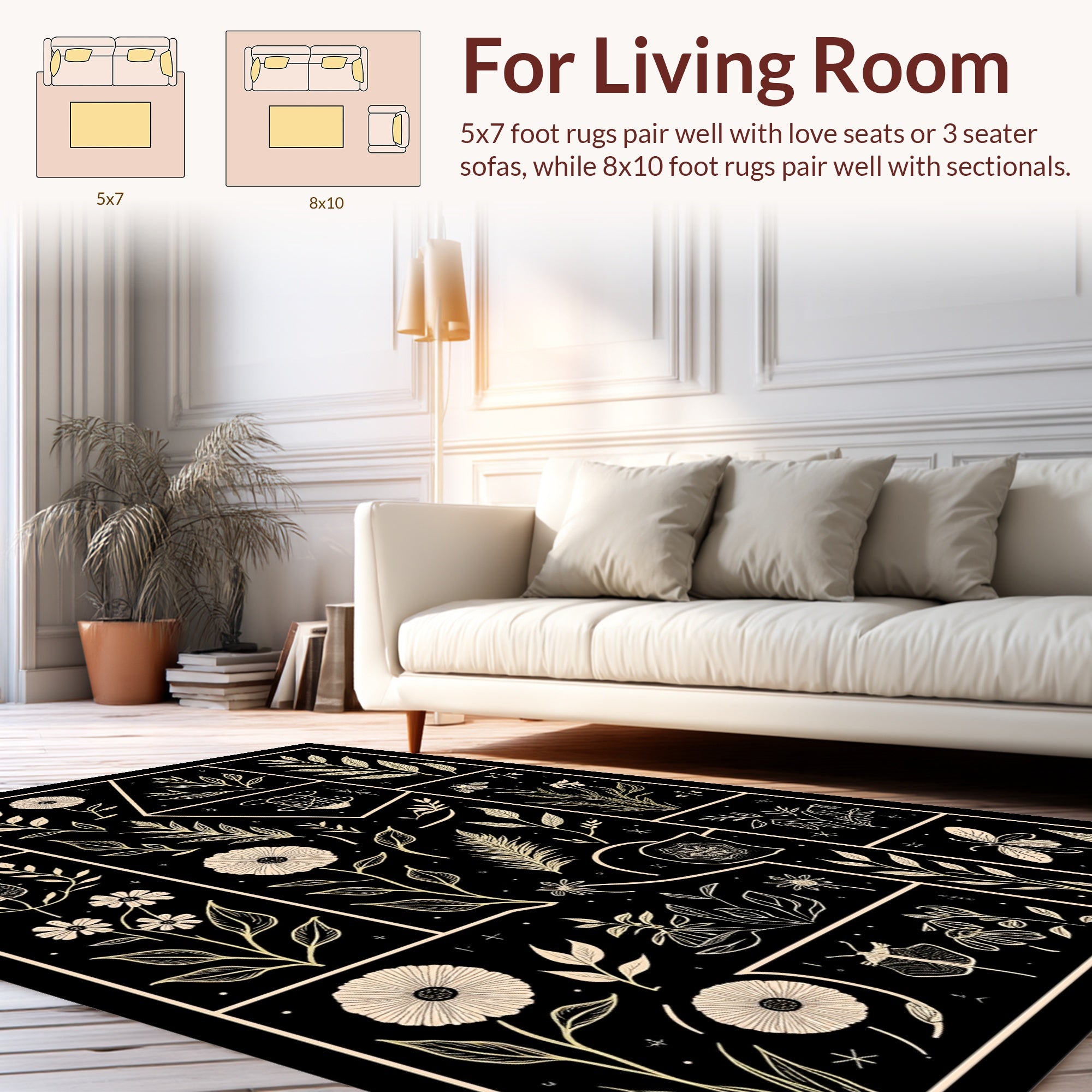 Botanical Line Art Nature Inspired Design Rug