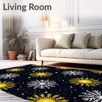 Dark Sky Golden White Snowflakes Rug