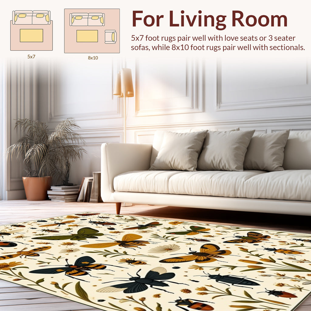 Insects Flowers Whimsical Pattern Rug