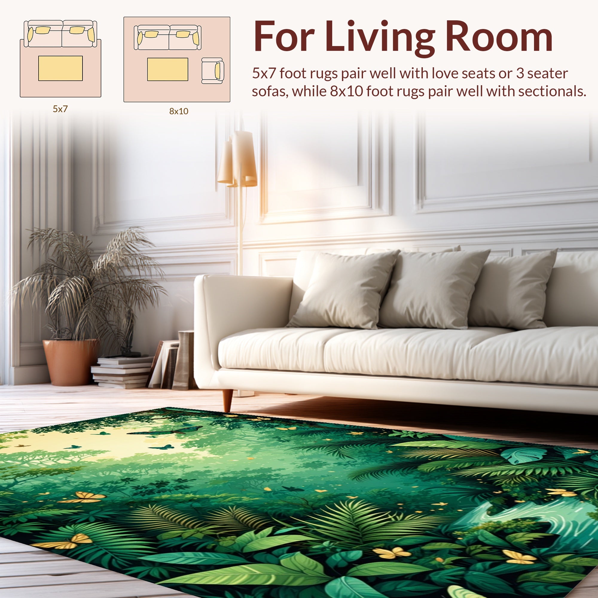 Lush Jungle Butterflies River Scene Rug