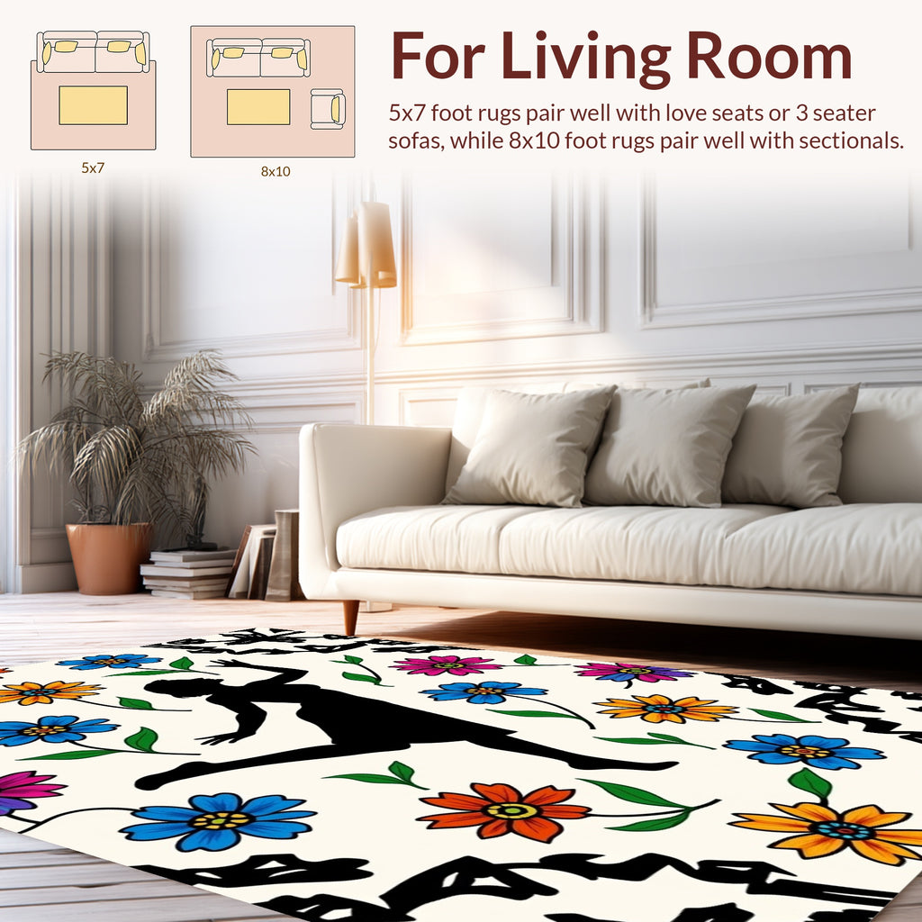 Silhouette Dancing Amidst Floral Explosion Rug