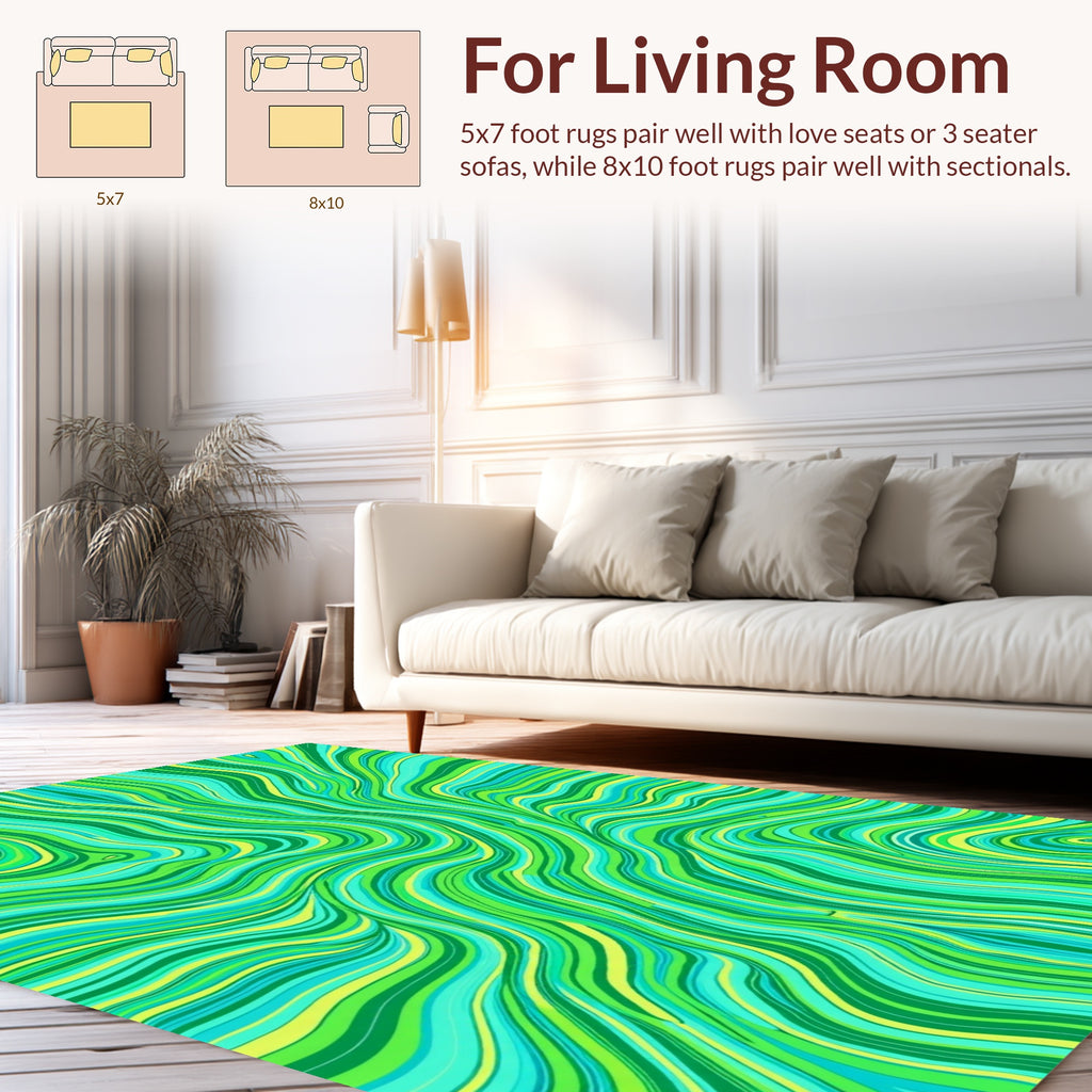 Green Yellow Swirl Pattern Rug