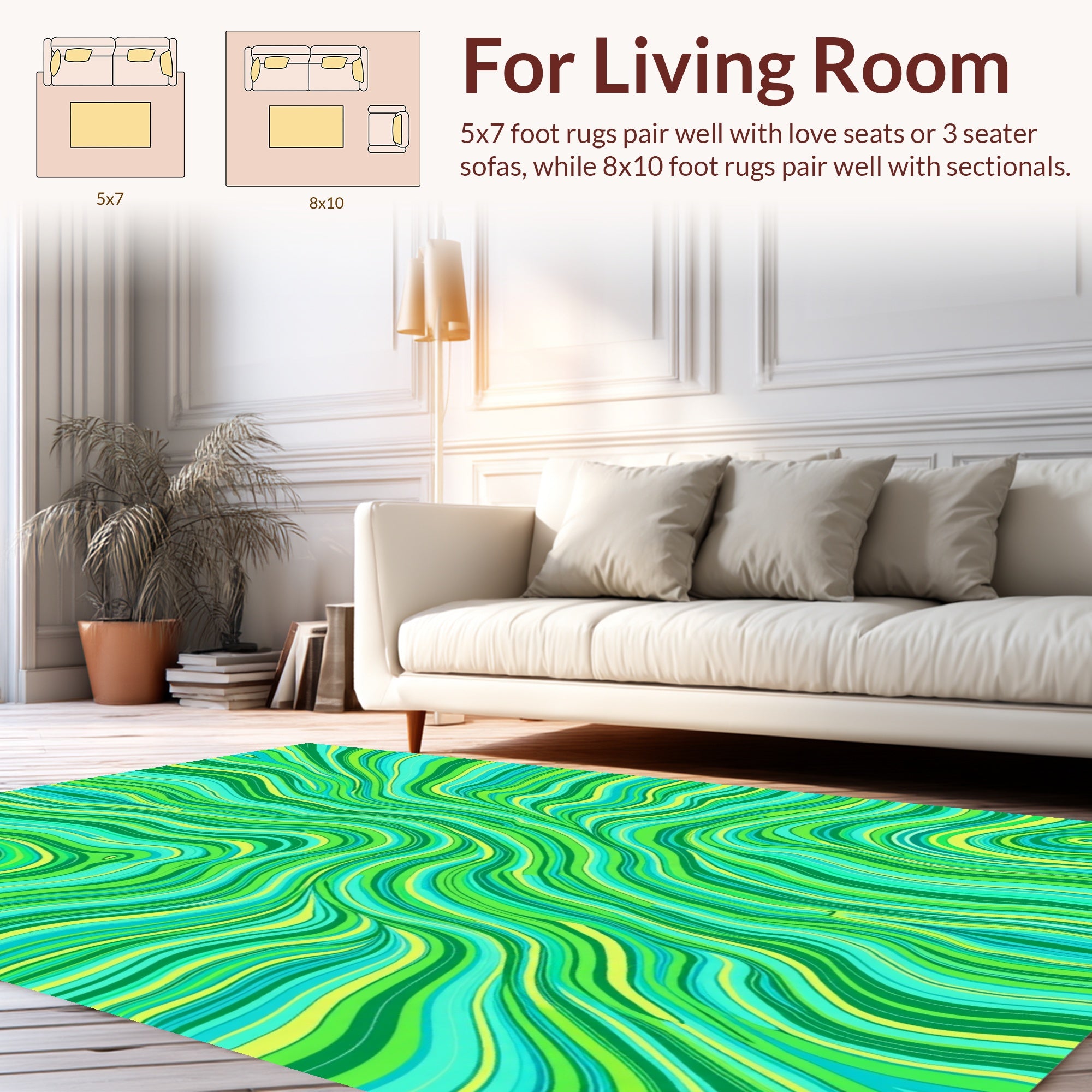 Green Yellow Swirl Pattern Rug