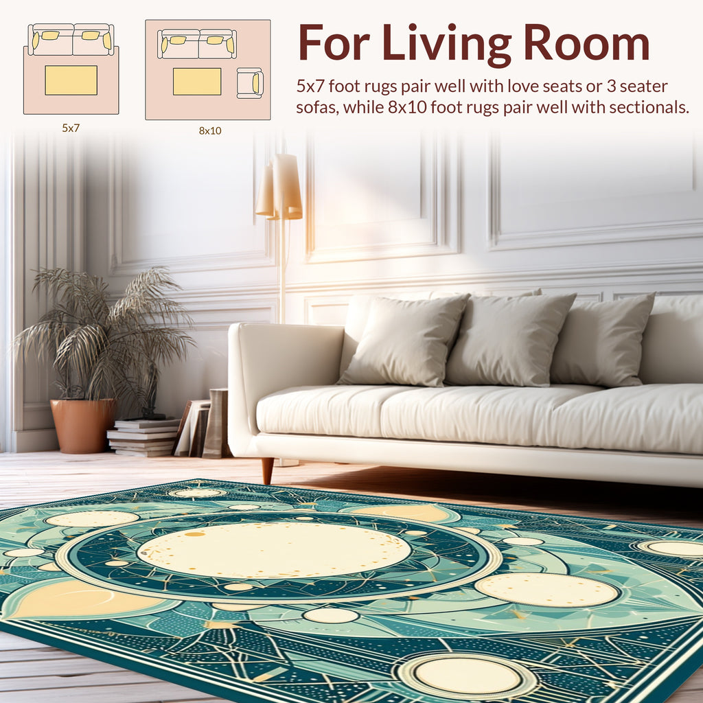 Vintage Teal Geometric Mandala Rug