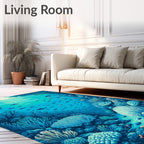 Aquatic Coral Reef Schooling Fish Pattern Rug