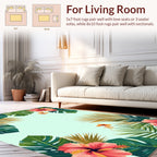 Tropical Hibiscus Palm Leaf Pattern Rug