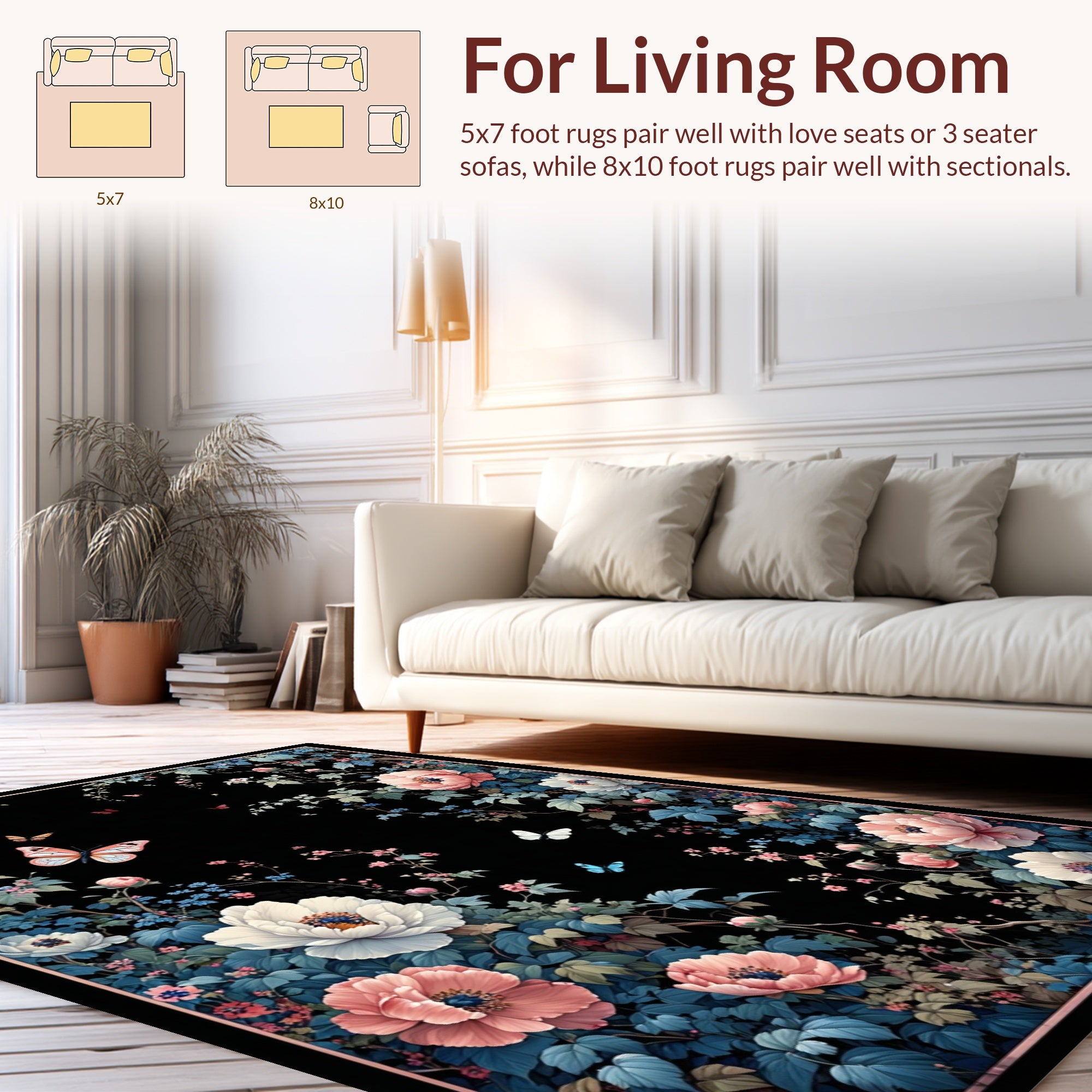 Dark Floral Garden With Butterflies Rug