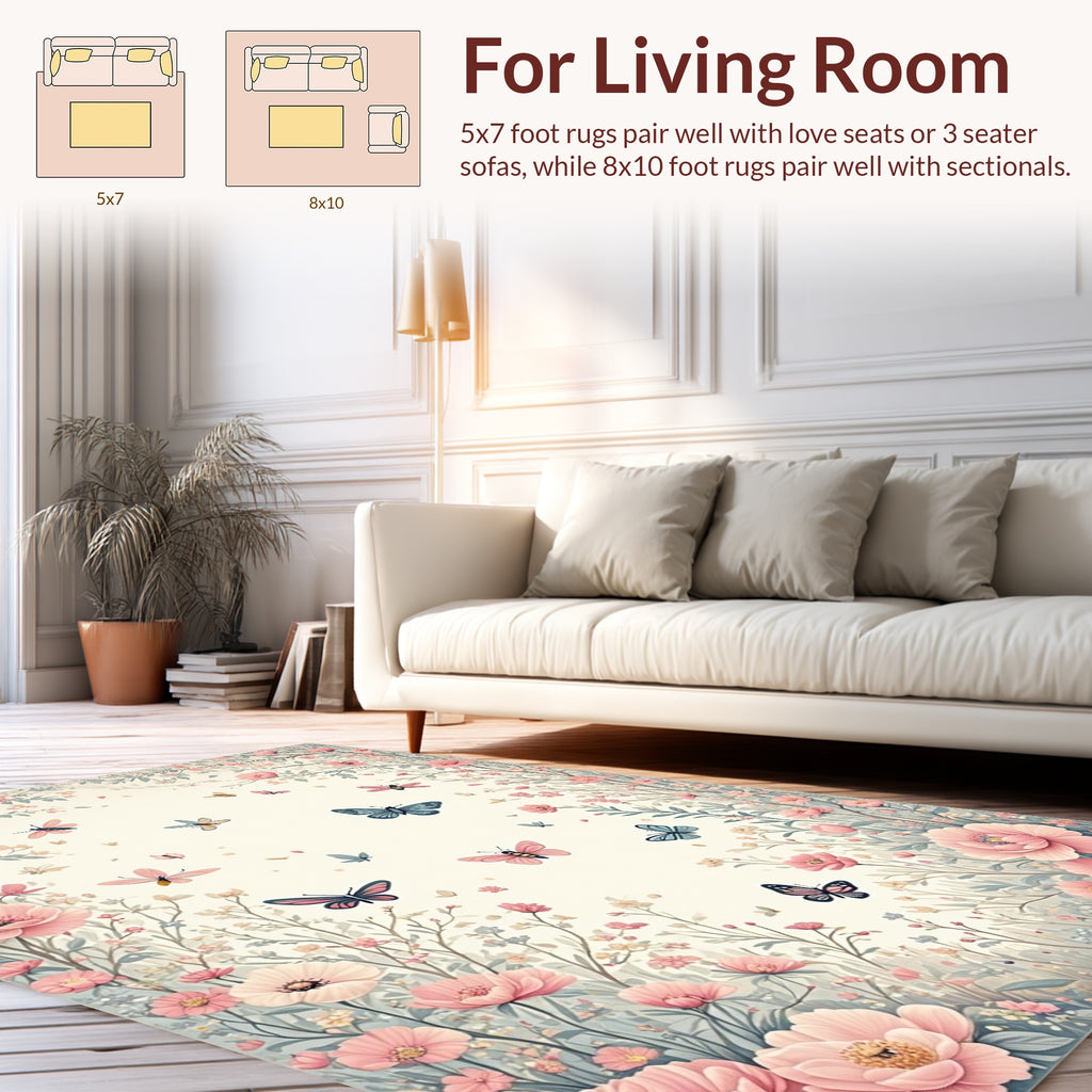 Whimsical Floral Butterflies Pattern Rug
