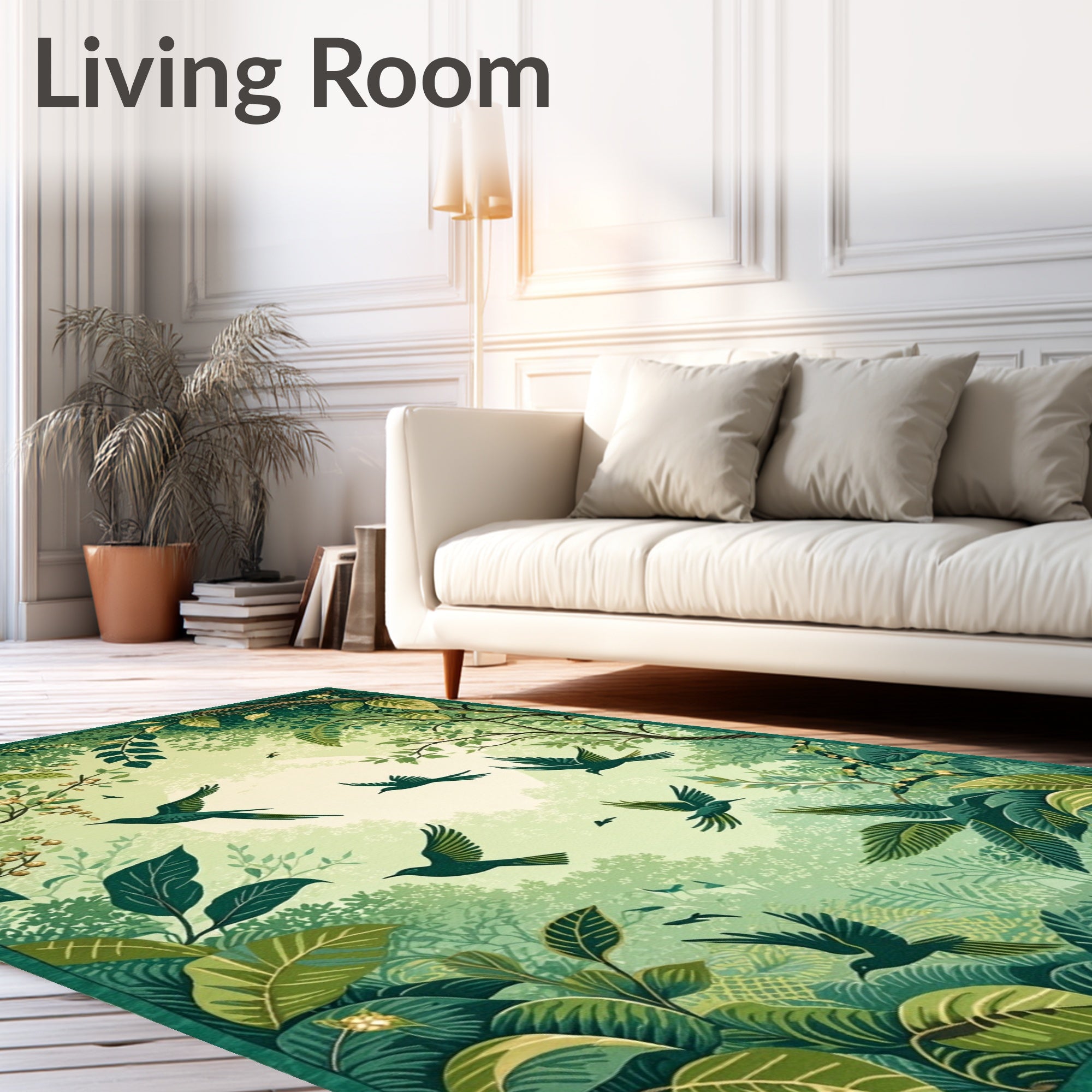 Lush Jungle Birds Artistic Scene Rug