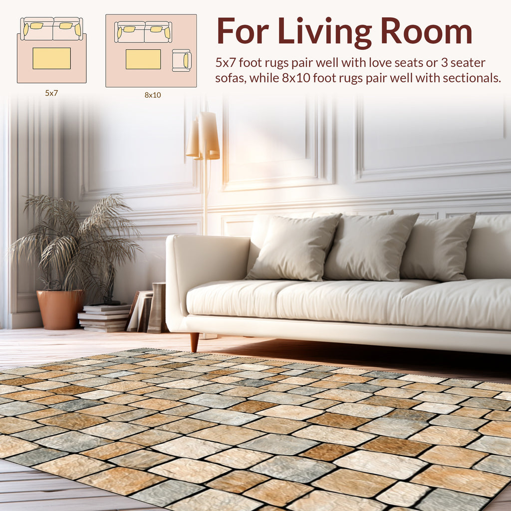 Natural Stone Stacked Brick Pattern Rug