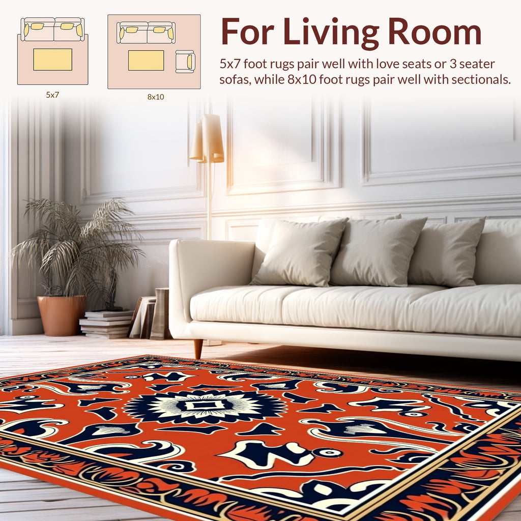 Rich Orange Floral Motif Design Rug
