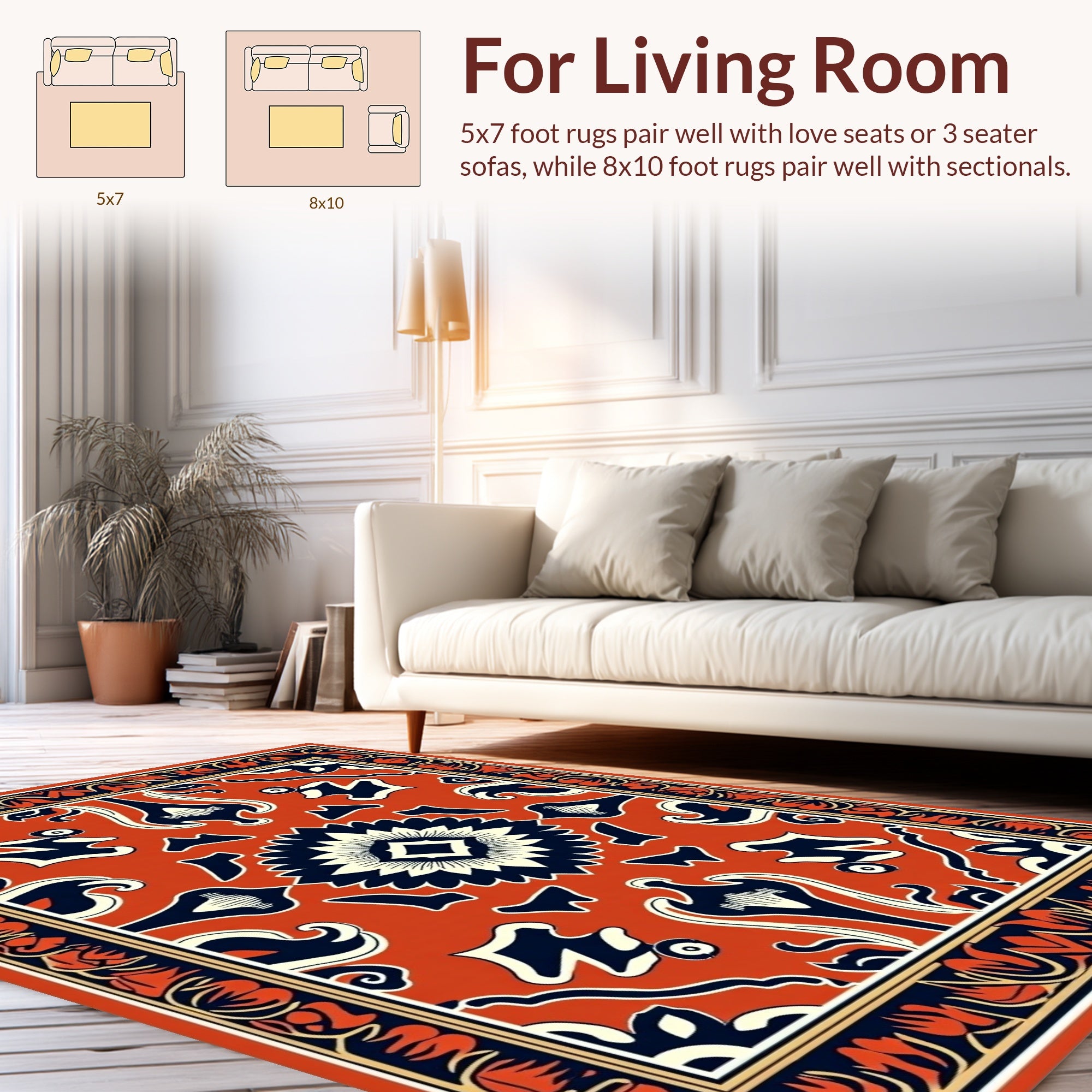 Rich Orange Floral Motif Design Rug