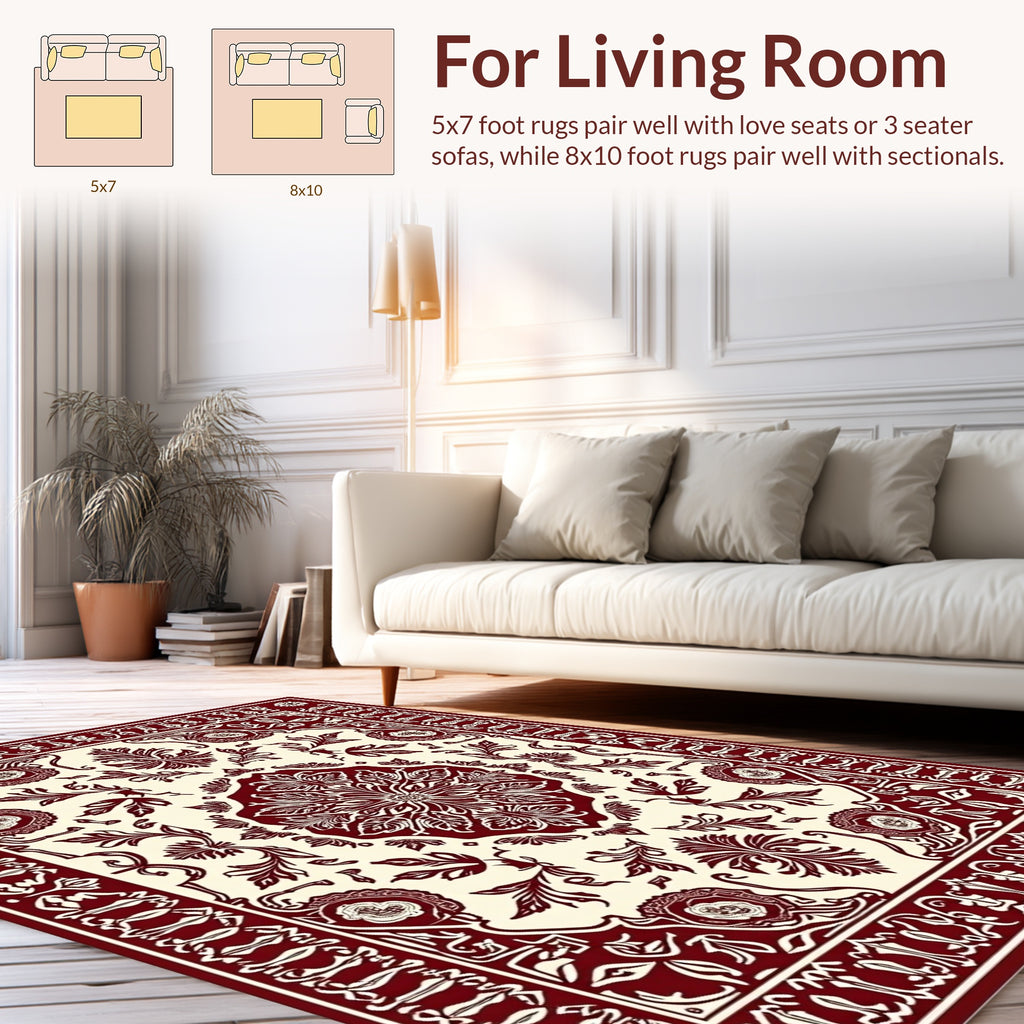 Exquisite Maroon Floral Medallion Ornament Rug