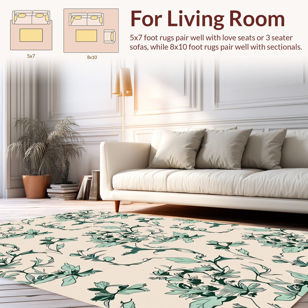 Elegant Teal Floral Vine Pattern Rug