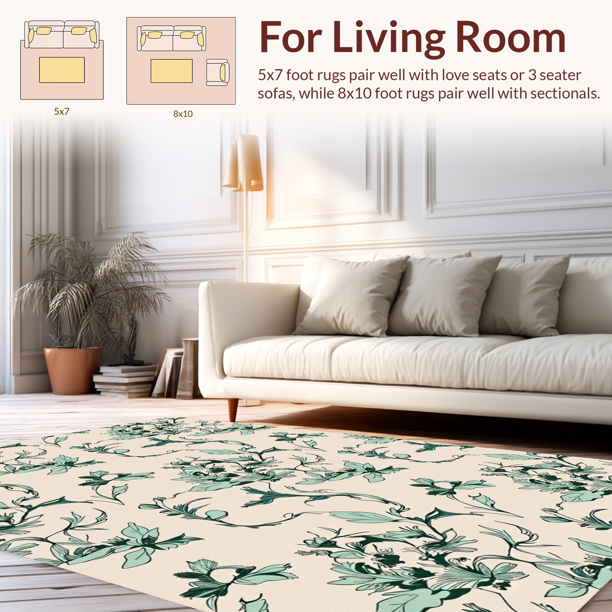 Elegant Teal Floral Vine Pattern Rug