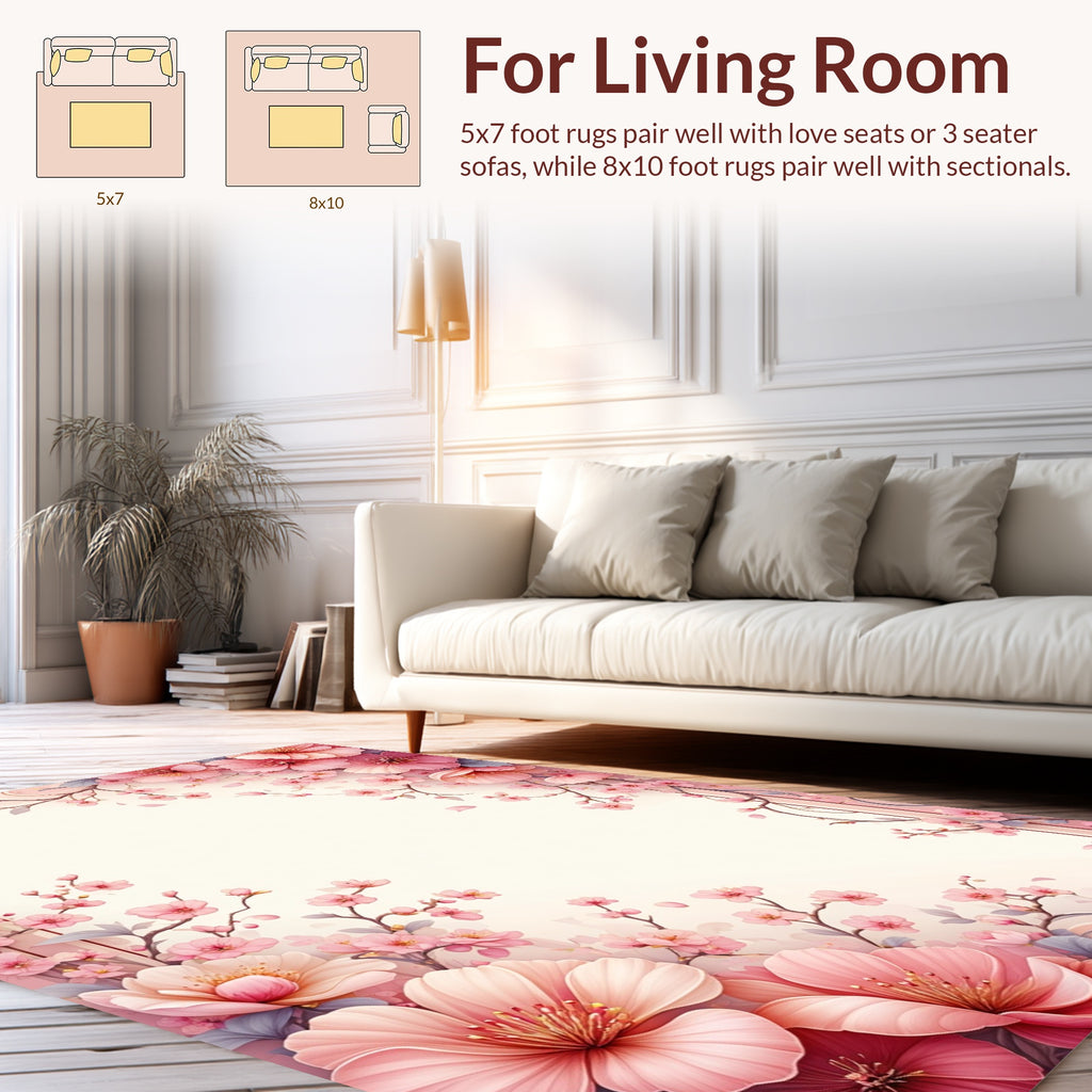 Pink Cherry Blossom Floral Pattern Rug