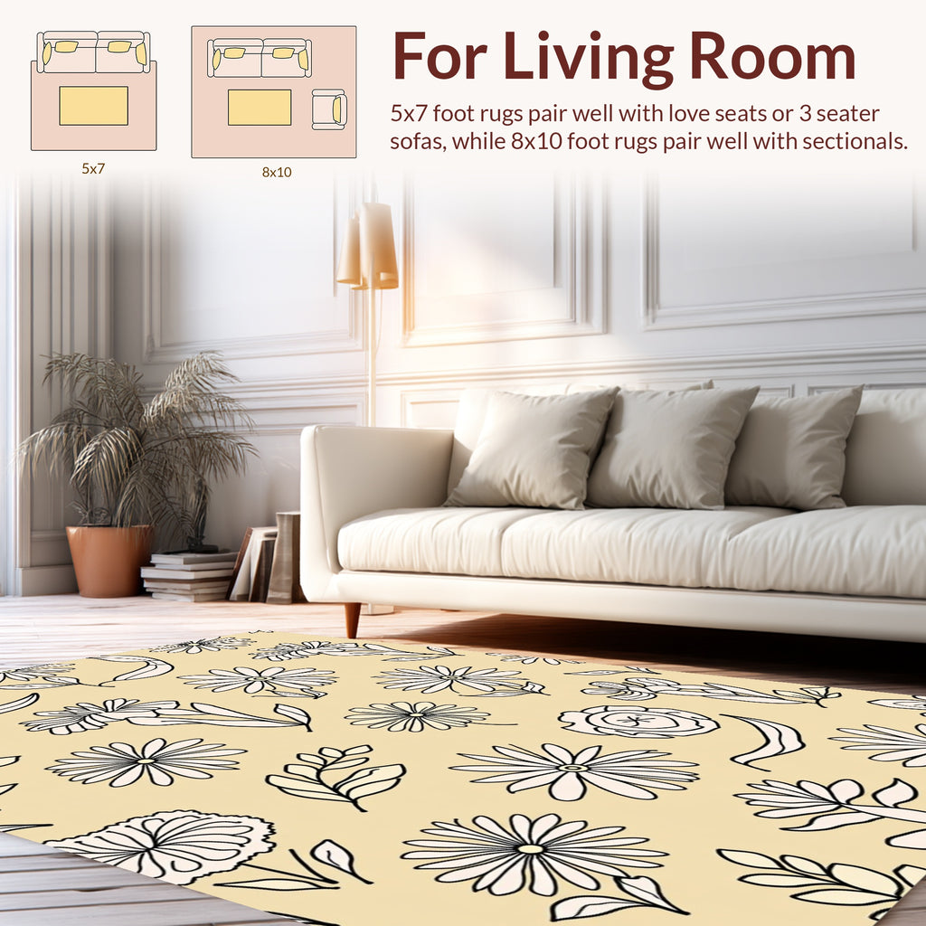 Delicate Floral Outline Pattern Design Rug