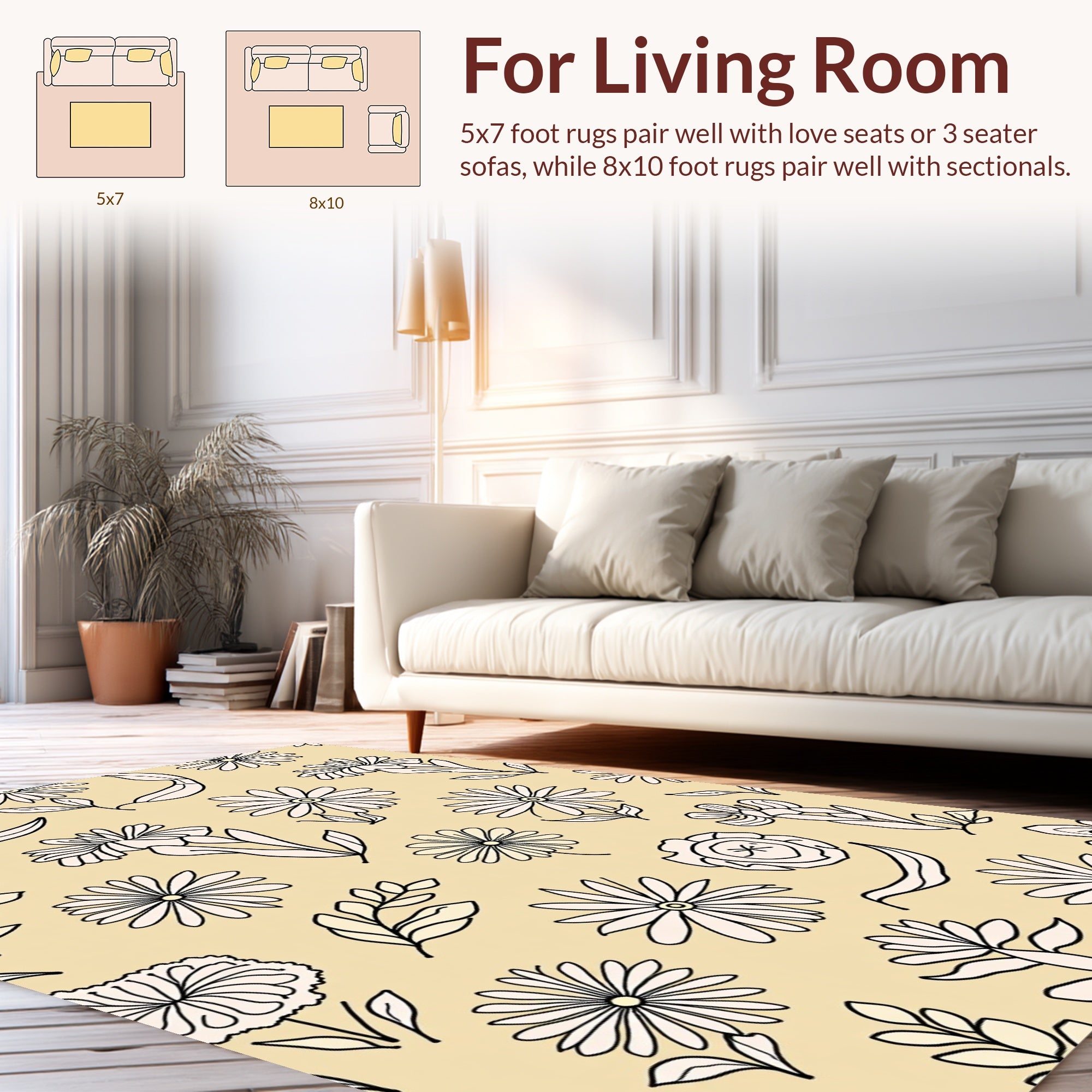 Delicate Floral Outline Pattern Design Rug