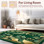 Elegant Green Gold Leaf Design Rug