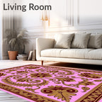 Ornate Pink and Gold Floral Filigree Rug