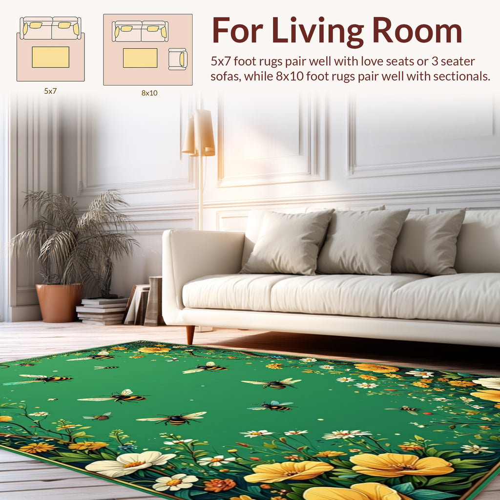 Whimsical Bees and Flowers Pattern Rug