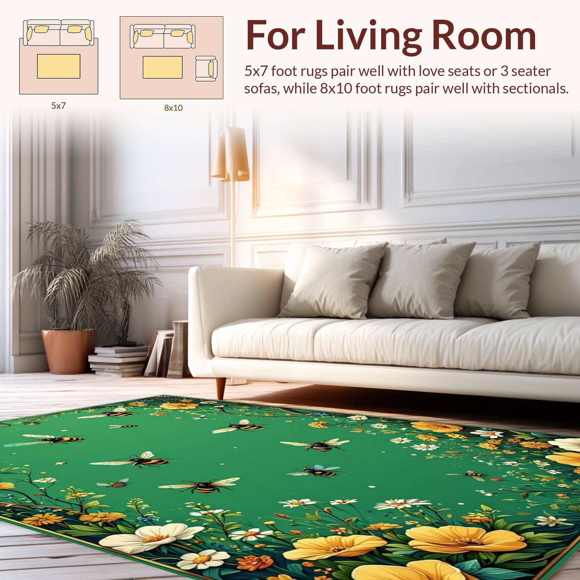Whimsical Bees and Flowers Pattern Rug