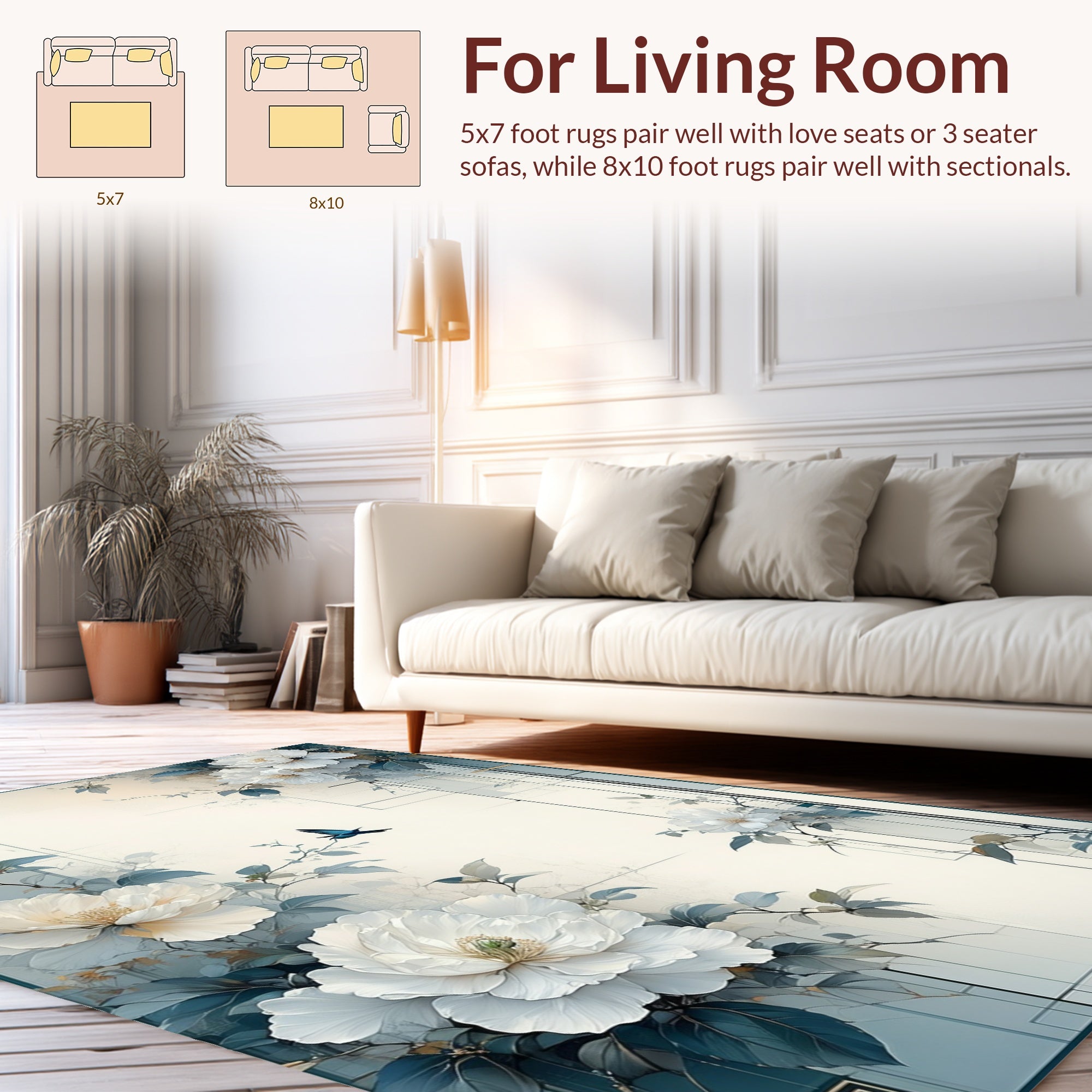 Delicate Floral Bird Garden Design Rug