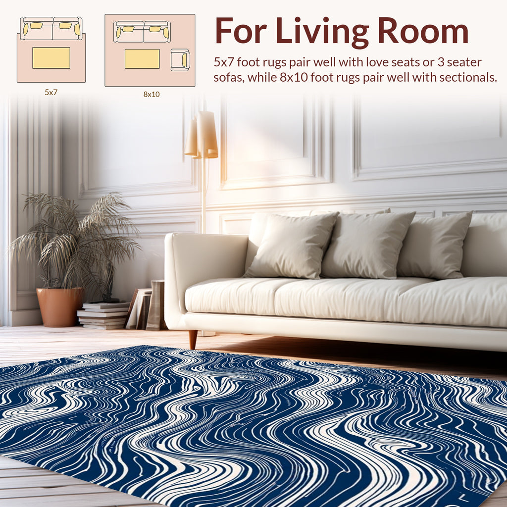 Naval Blue Swirl Wave Pattern Rug
